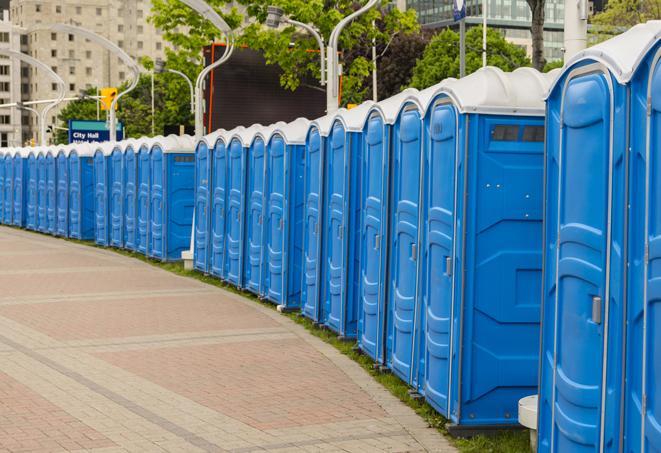 Seasonal porta potty units set up at a Chino Hills, California venue